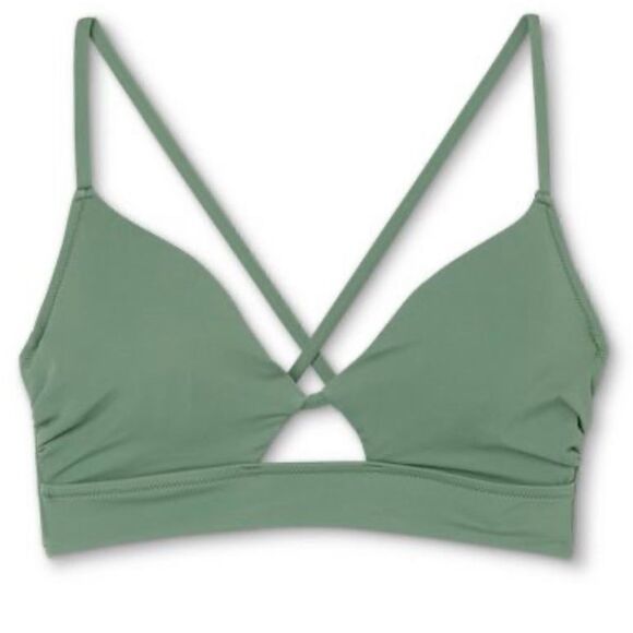 Shade & Shore Women's Longline Cut Out Bikini Top Size 34B or 34D Wasabi Green - Picture 2 of 14